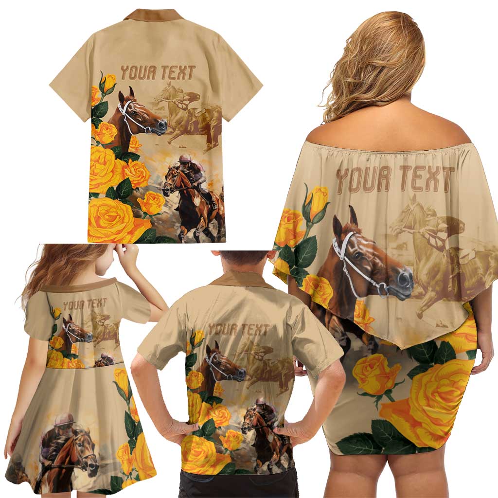 Personalised Melbourne Horse Racing Family Matching Off Shoulder Short Dress and Hawaiian Shirt Australia Wonder Horse