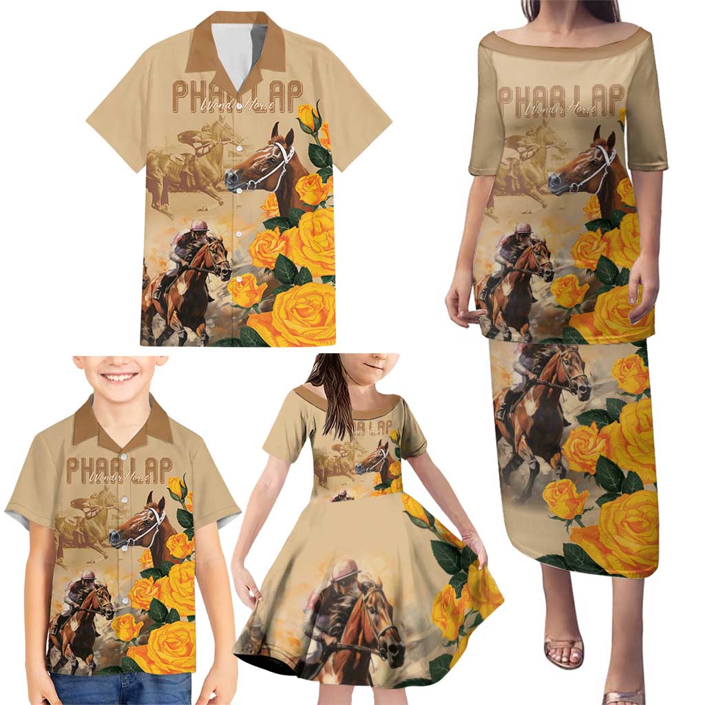 Personalised Melbourne Horse Racing Family Matching Puletasi and Hawaiian Shirt Australia Wonder Horse
