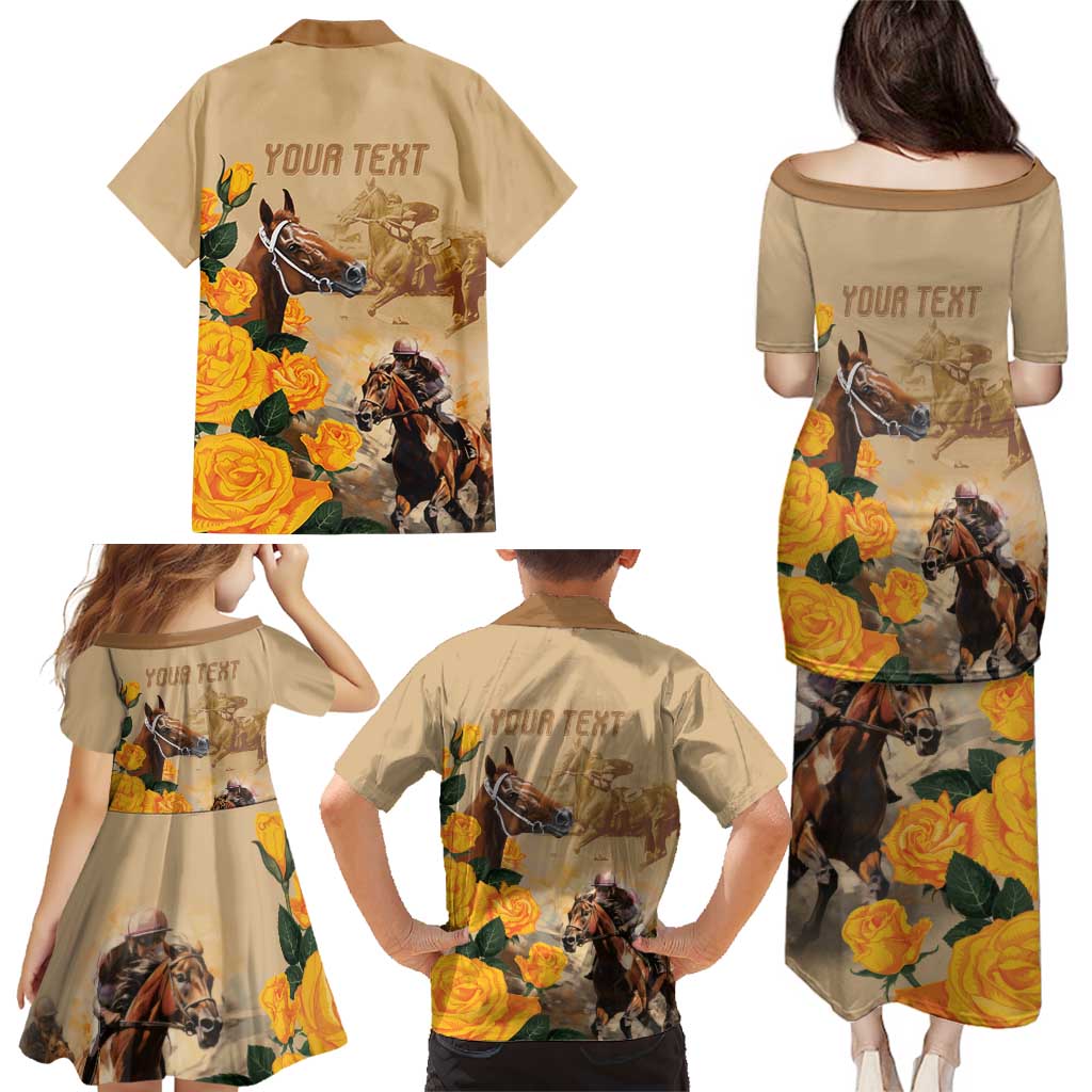 Personalised Melbourne Horse Racing Family Matching Puletasi and Hawaiian Shirt Australia Wonder Horse