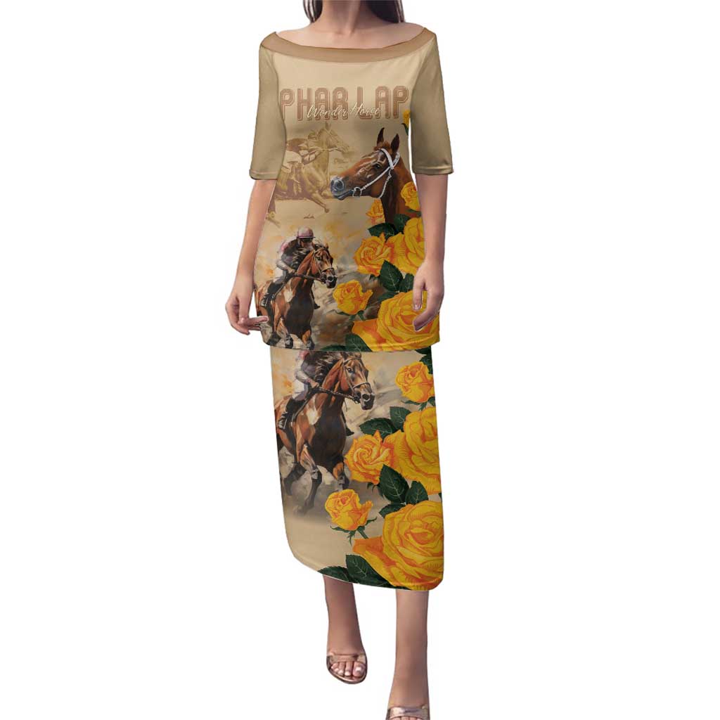 Personalised Melbourne Horse Racing Family Matching Puletasi and Hawaiian Shirt Australia Wonder Horse
