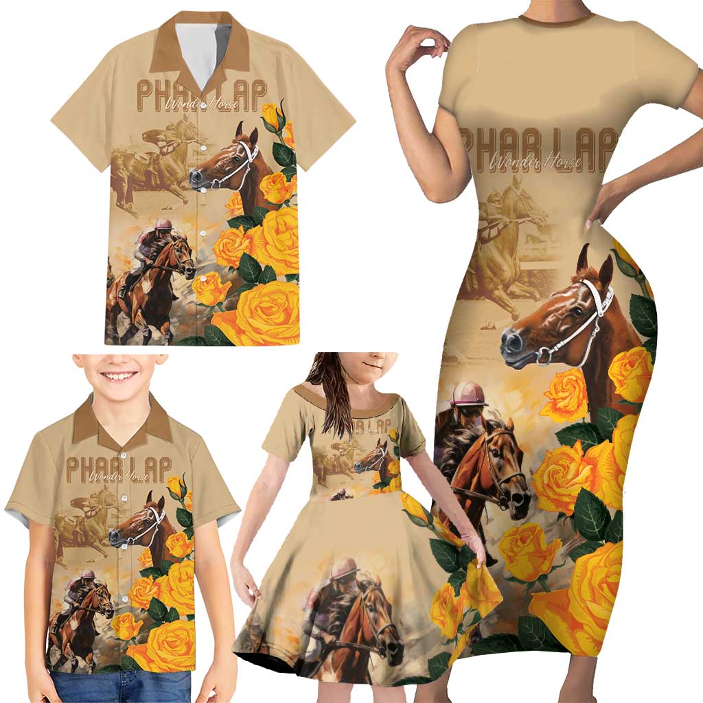 Personalised Melbourne Horse Racing Family Matching Short Sleeve Bodycon Dress and Hawaiian Shirt Australia Wonder Horse