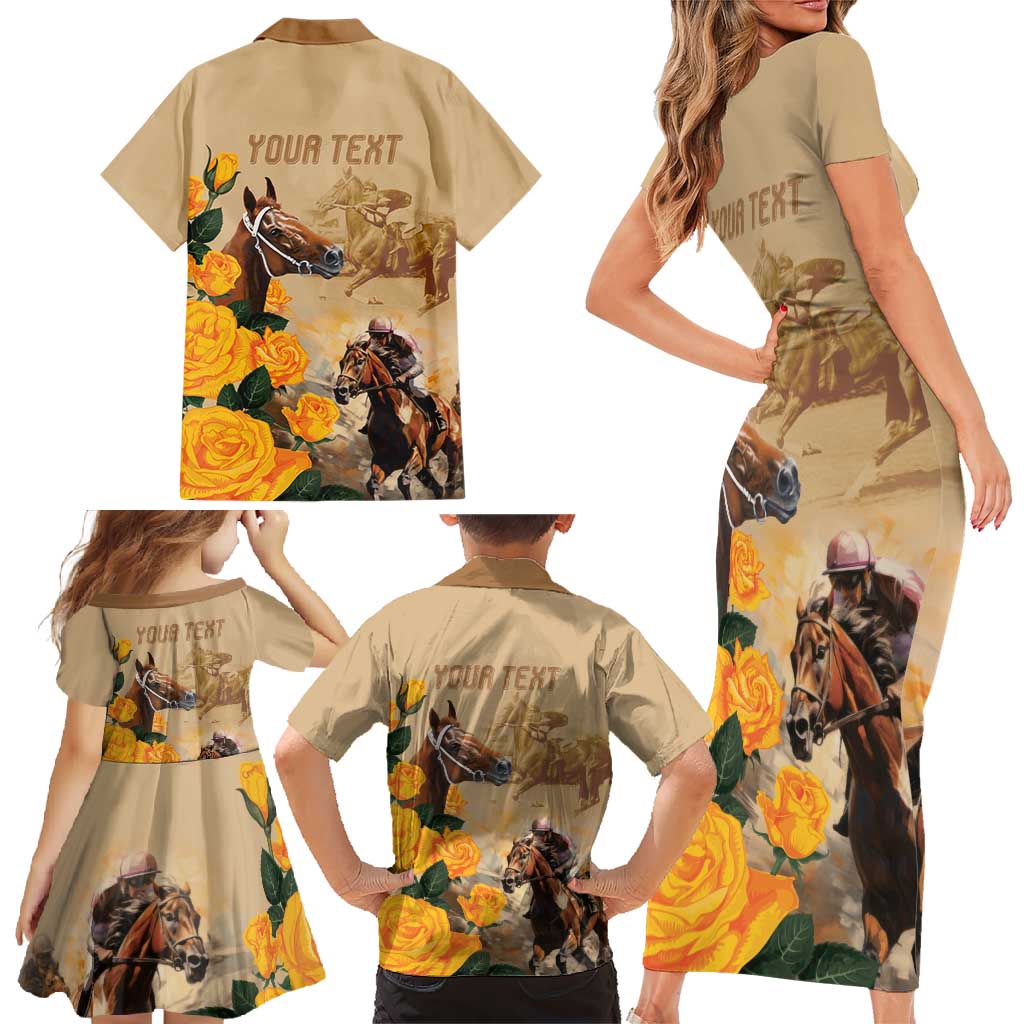 Personalised Melbourne Horse Racing Family Matching Short Sleeve Bodycon Dress and Hawaiian Shirt Australia Wonder Horse