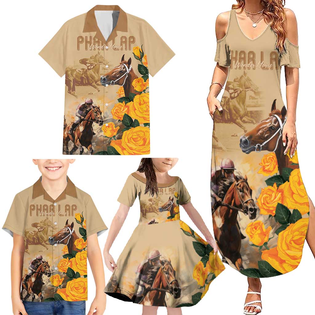 Personalised Melbourne Horse Racing Family Matching Summer Maxi Dress and Hawaiian Shirt Australia Wonder Horse