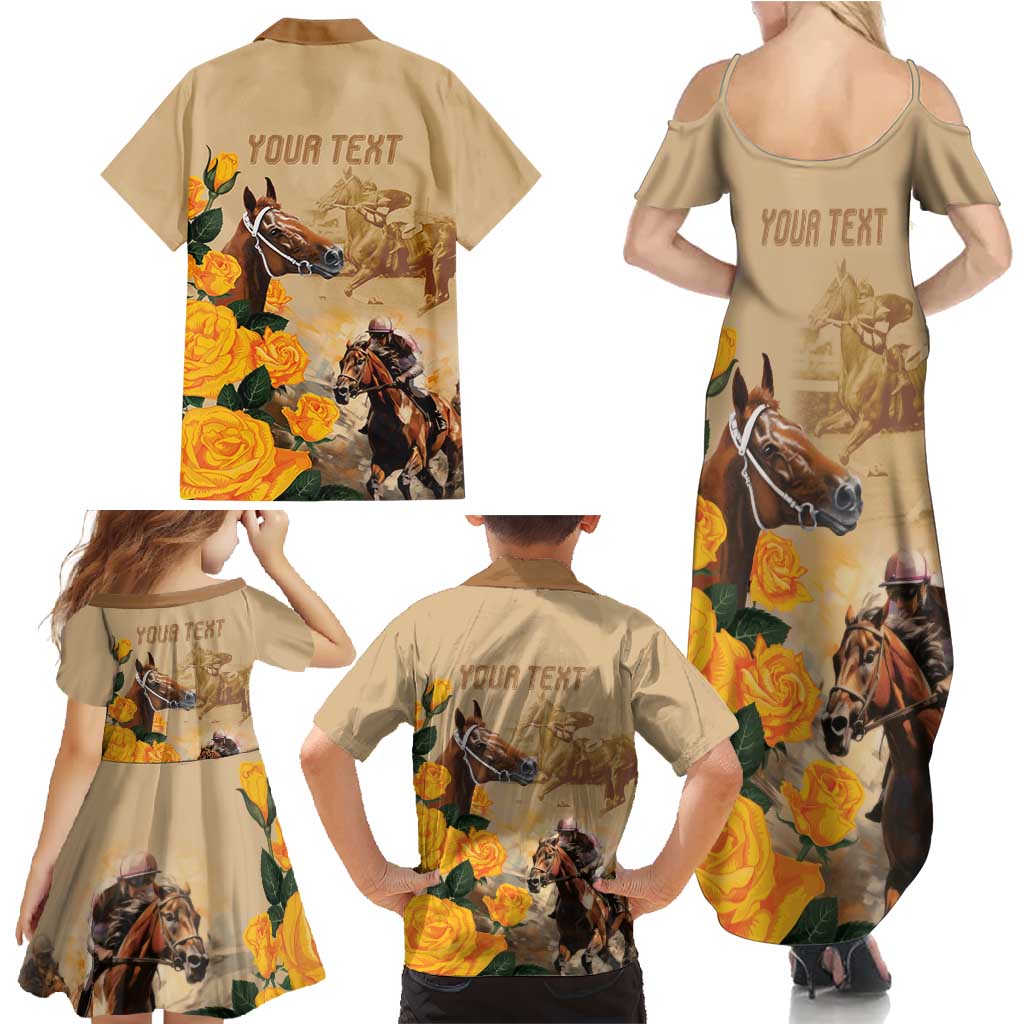 Personalised Melbourne Horse Racing Family Matching Summer Maxi Dress and Hawaiian Shirt Australia Wonder Horse