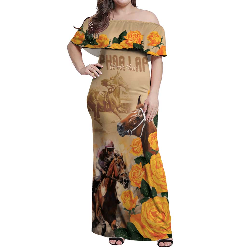 Personalised Melbourne Horse Racing Off Shoulder Maxi Dress Australia Wonder Horse