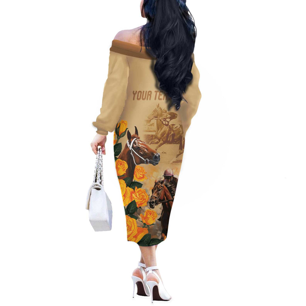 Personalised Melbourne Horse Racing Off The Shoulder Long Sleeve Dress Australia Wonder Horse