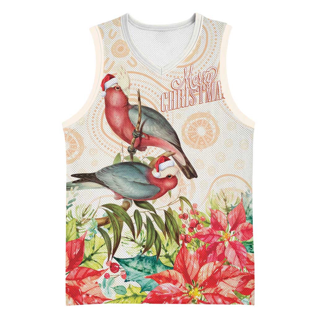 Merry Christmas Aussie Aboriginal Basketball Jersey Rosebreasted Cockatoo Pastel - Aussie Hoodie