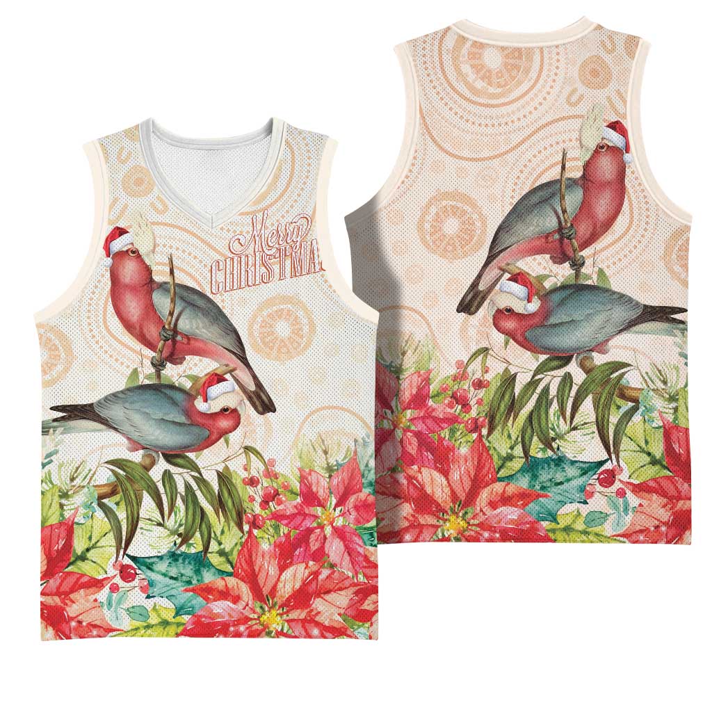 Merry Christmas Aussie Aboriginal Basketball Jersey Rosebreasted Cockatoo Pastel - Aussie Hoodie