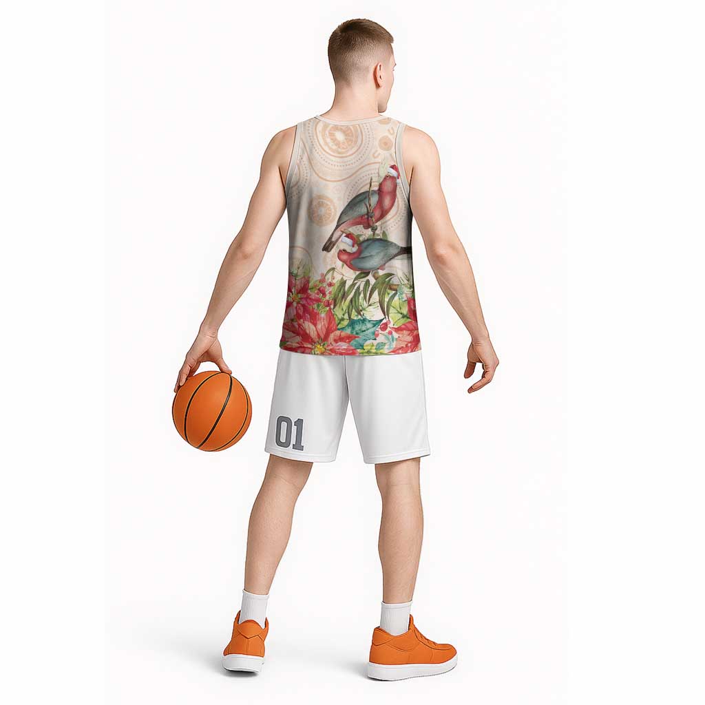 Merry Christmas Aussie Aboriginal Basketball Jersey Rosebreasted Cockatoo Pastel - Aussie Hoodie