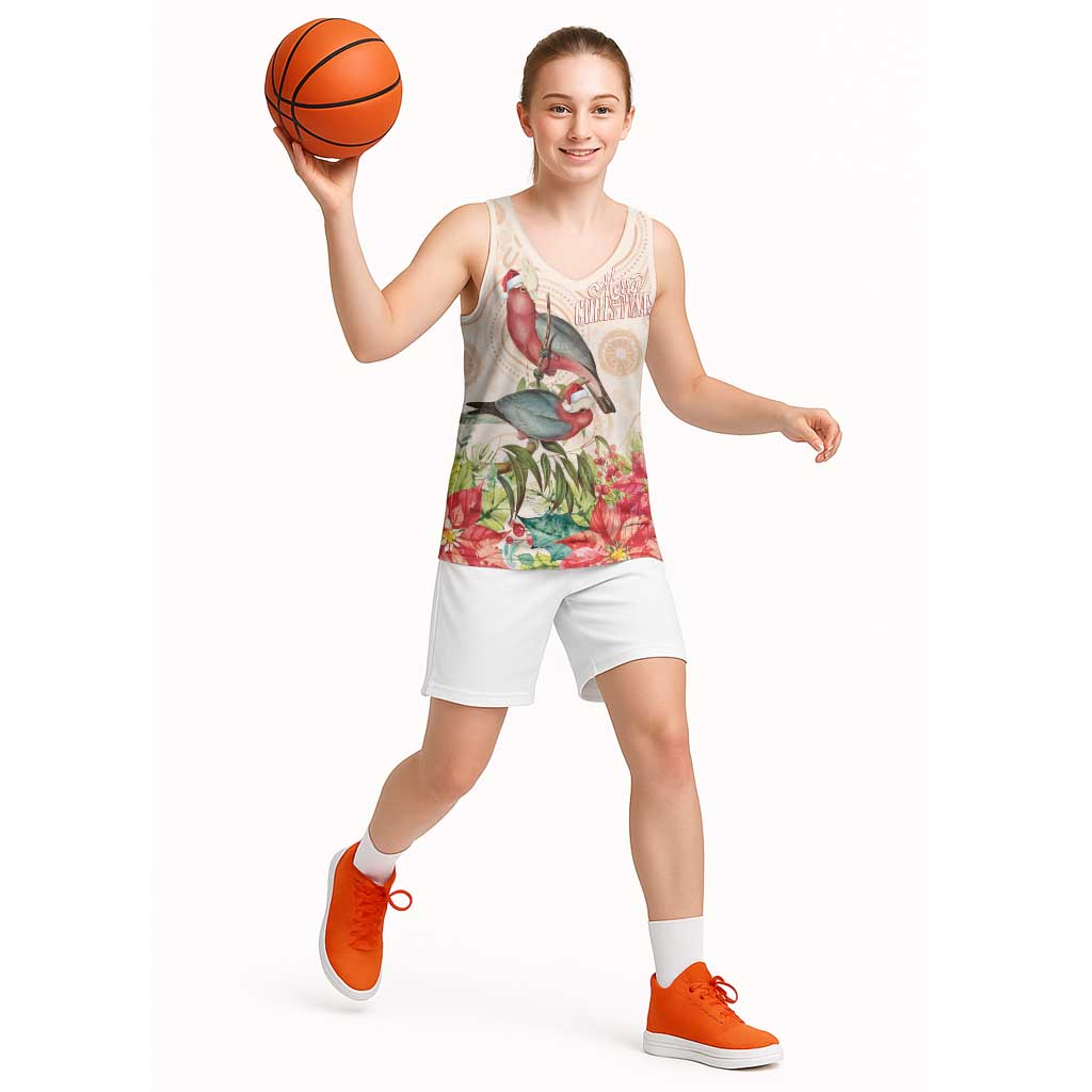 Merry Christmas Aussie Aboriginal Basketball Jersey Rosebreasted Cockatoo Pastel - Aussie Hoodie