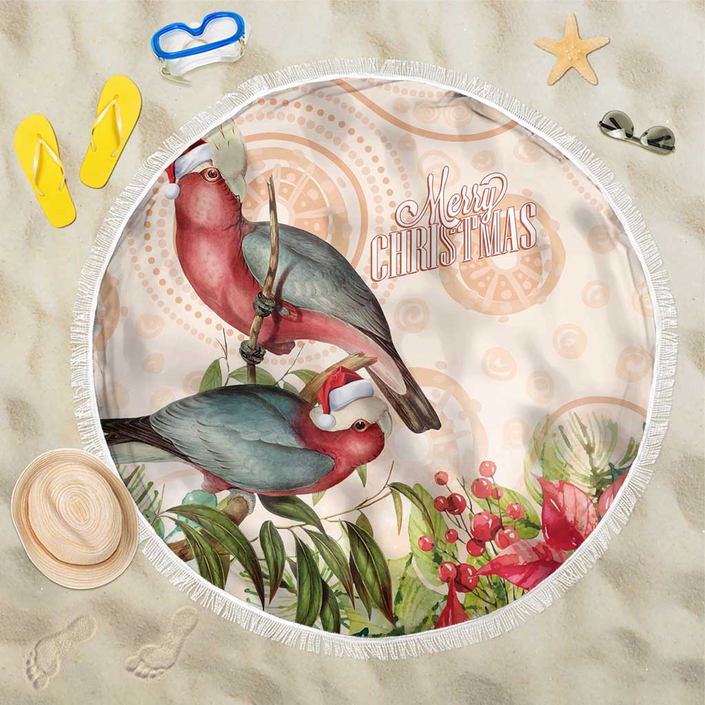 Merry Christmas Aussie Aboriginal Beach Blanket Rosebreasted Cockatoo Pastel - Aussie Hoodie