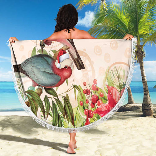 Merry Christmas Aussie Aboriginal Beach Blanket Rosebreasted Cockatoo Pastel - Aussie Hoodie