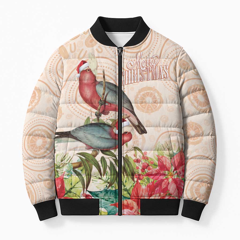 Merry Christmas Aussie Aboriginal Bomber Puffer Jacket Rosebreasted Cockatoo Pastel - Aussie Hoodie