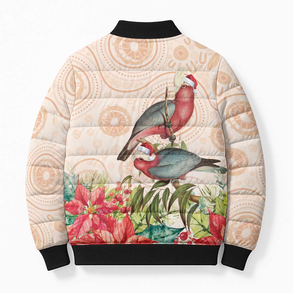 Merry Christmas Aussie Aboriginal Bomber Puffer Jacket Rosebreasted Cockatoo Pastel - Aussie Hoodie