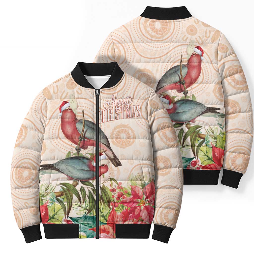 Merry Christmas Aussie Aboriginal Bomber Puffer Jacket Rosebreasted Cockatoo Pastel - Aussie Hoodie
