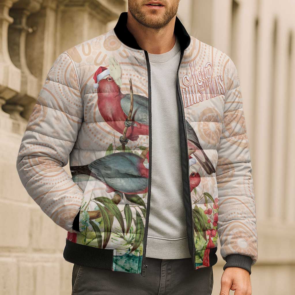 Merry Christmas Aussie Aboriginal Bomber Puffer Jacket Rosebreasted Cockatoo Pastel - Aussie Hoodie