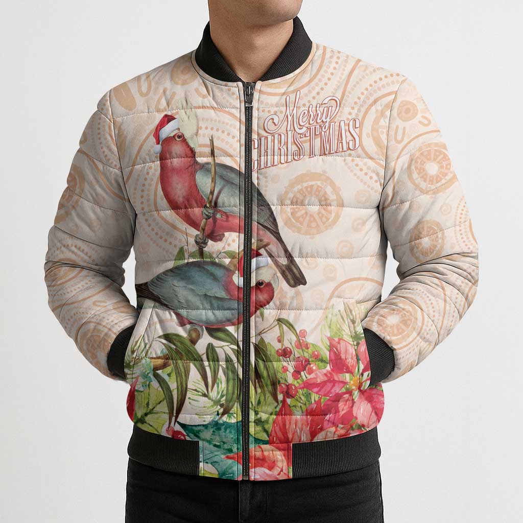 Merry Christmas Aussie Aboriginal Bomber Puffer Jacket Rosebreasted Cockatoo Pastel - Aussie Hoodie