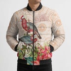 Merry Christmas Aussie Aboriginal Bomber Puffer Jacket Rosebreasted Cockatoo Pastel - Aussie Hoodie