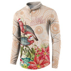 Merry Christmas Aussie Aboriginal Button Sweatshirt Rosebreasted Cockatoo Pastel - Aussie Hoodie