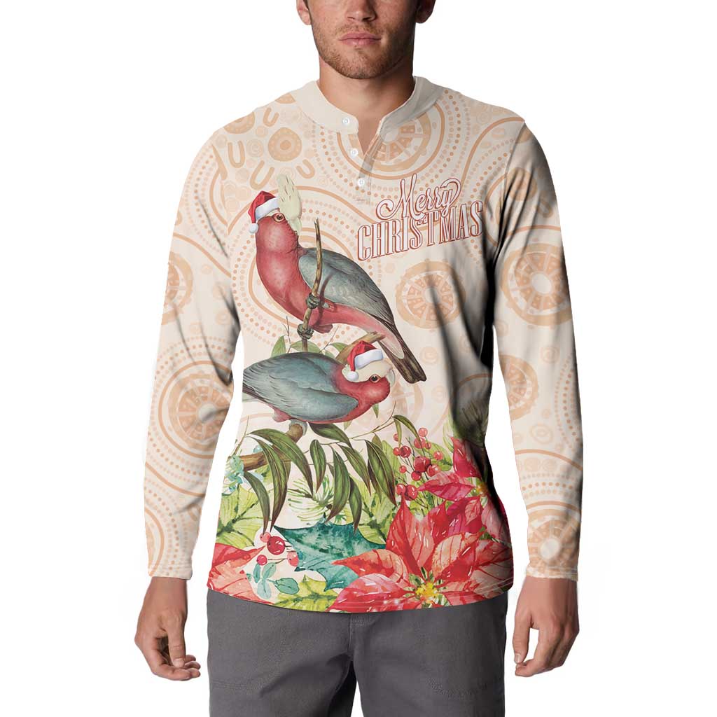 Merry Christmas Aussie Aboriginal Button Sweatshirt Rosebreasted Cockatoo Pastel - Aussie Hoodie