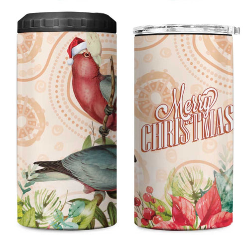 Merry Christmas Aussie Aboriginal 4 in 1 Can Cooler Tumbler Rosebreasted Cockatoo Pastel - Aussie Hoodie