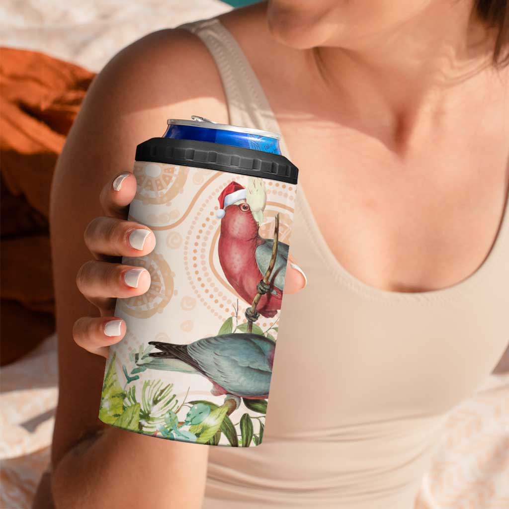 Merry Christmas Aussie Aboriginal 4 in 1 Can Cooler Tumbler Rosebreasted Cockatoo Pastel - Aussie Hoodie