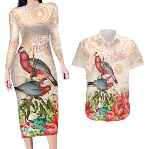 Merry Christmas Aussie Aboriginal Couples Matching Long Sleeve Bodycon Dress and Hawaiian Shirt Rosebreasted Cockatoo Pastel - Aussie Hoodie