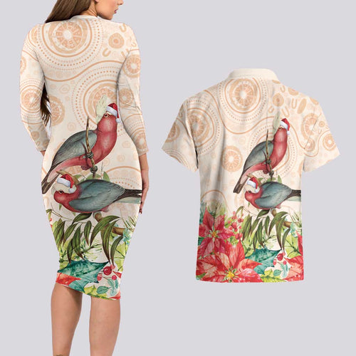 Merry Christmas Aussie Aboriginal Couples Matching Long Sleeve Bodycon Dress and Hawaiian Shirt Rosebreasted Cockatoo Pastel - Aussie Hoodie