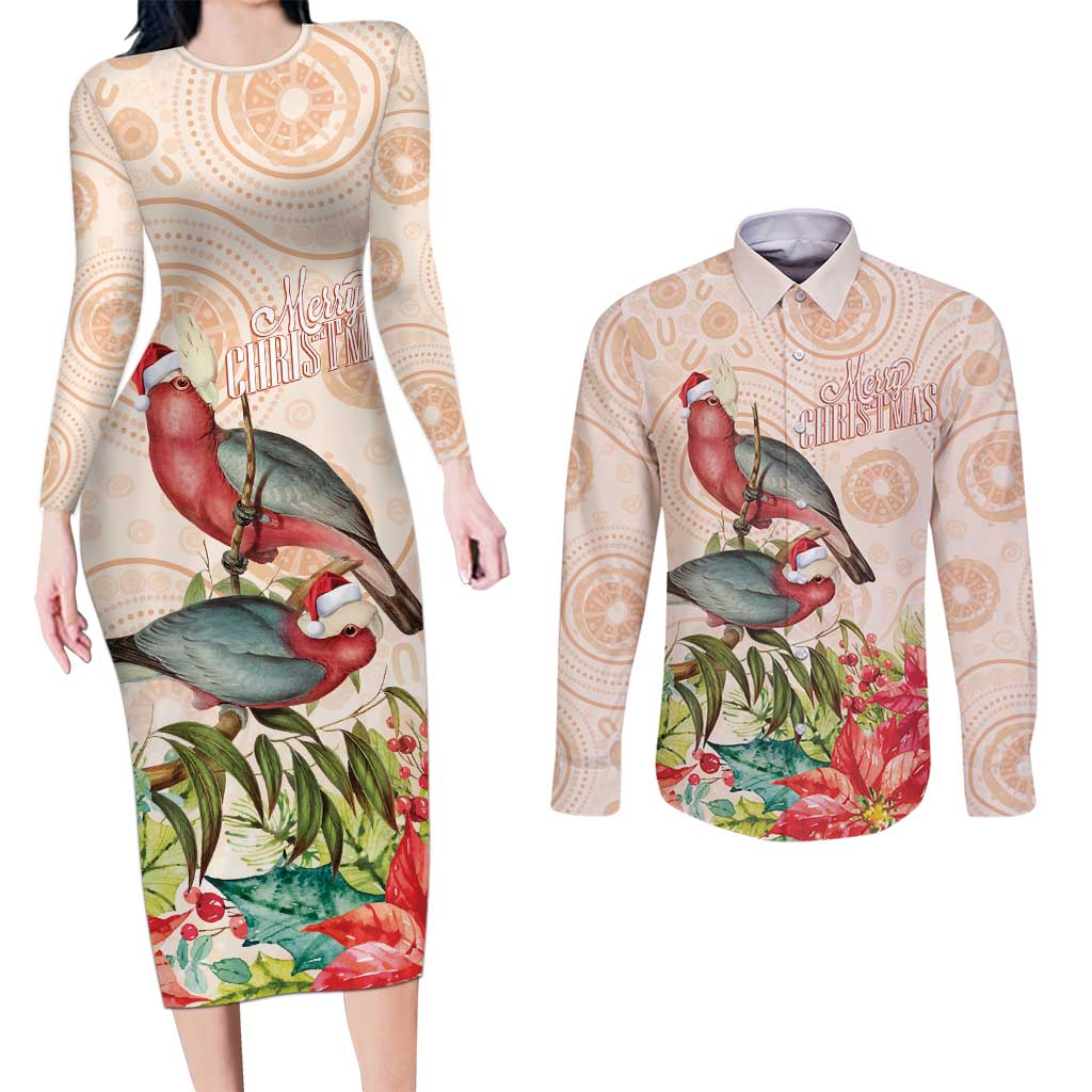 Merry Christmas Aussie Aboriginal Couples Matching Long Sleeve Bodycon Dress and Long Sleeve Button Shirt Rosebreasted Cockatoo Pastel - Aussie Hoodie