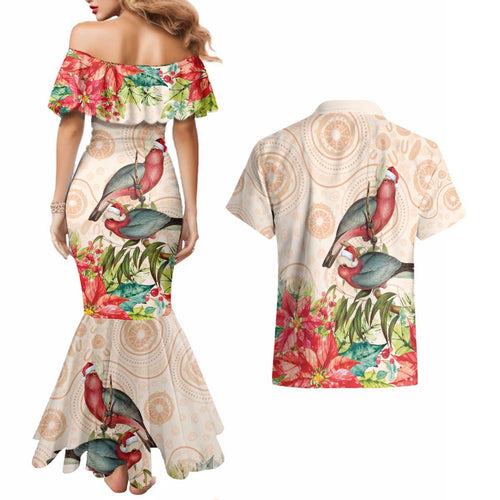 Merry Christmas Aussie Aboriginal Couples Matching Mermaid Dress and Hawaiian Shirt Rosebreasted Cockatoo Pastel - Aussie Hoodie