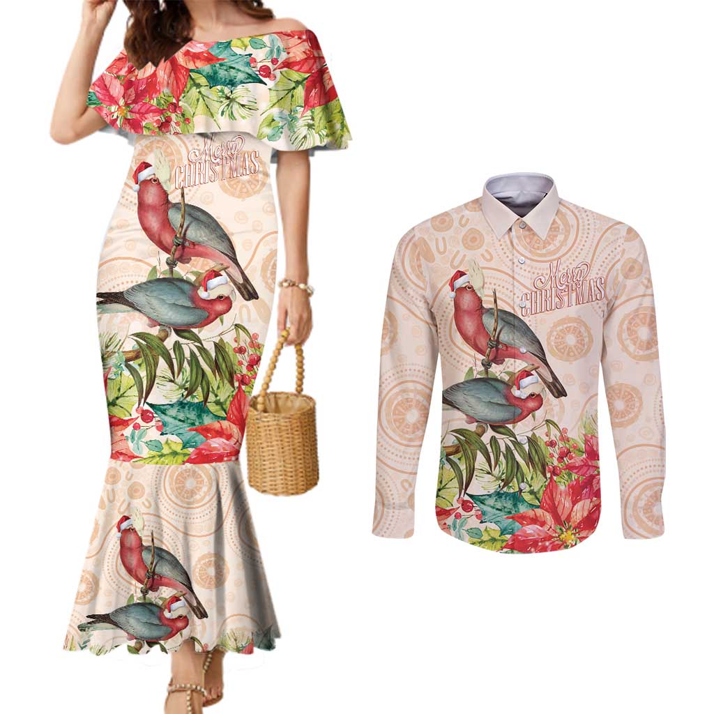 Merry Christmas Aussie Aboriginal Couples Matching Mermaid Dress and Long Sleeve Button Shirt Rosebreasted Cockatoo Pastel - Aussie Hoodie