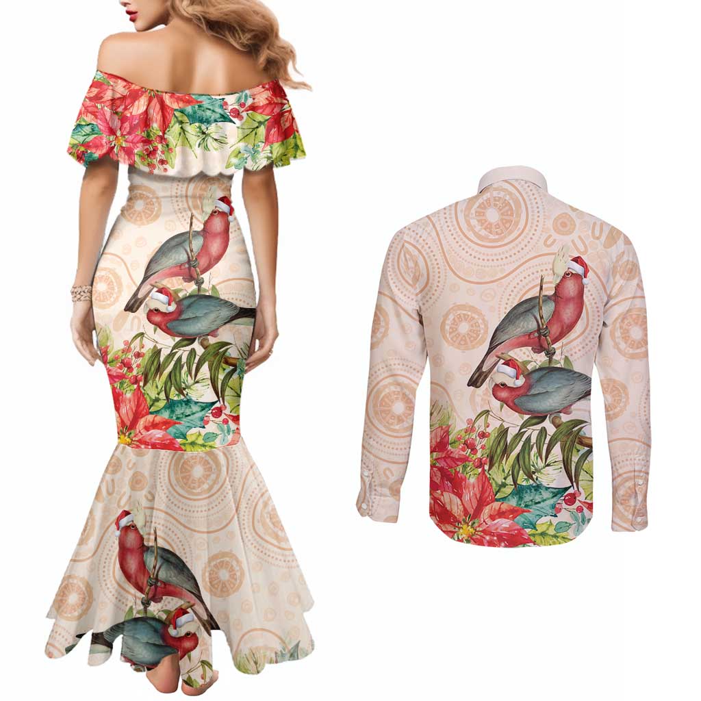 Merry Christmas Aussie Aboriginal Couples Matching Mermaid Dress and Long Sleeve Button Shirt Rosebreasted Cockatoo Pastel - Aussie Hoodie