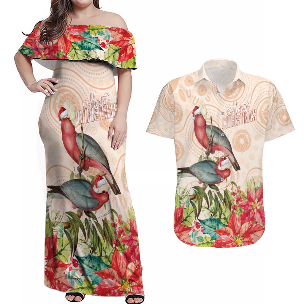 Merry Christmas Aussie Aboriginal Couples Matching Off Shoulder Maxi Dress and Hawaiian Shirt Rosebreasted Cockatoo Pastel - Aussie Hoodie