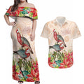 Merry Christmas Aussie Aboriginal Couples Matching Off Shoulder Maxi Dress and Hawaiian Shirt Rosebreasted Cockatoo Pastel - Aussie Hoodie