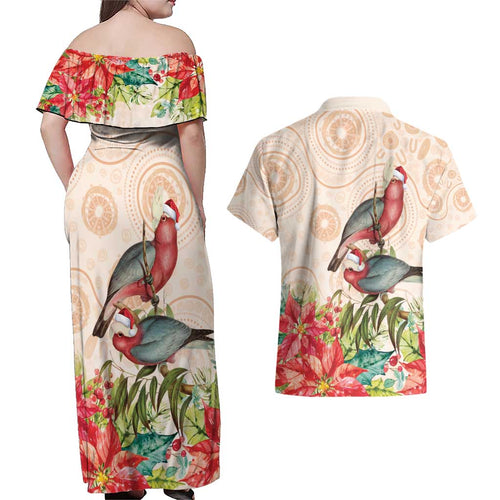 Merry Christmas Aussie Aboriginal Couples Matching Off Shoulder Maxi Dress and Hawaiian Shirt Rosebreasted Cockatoo Pastel - Aussie Hoodie