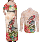 Merry Christmas Aussie Aboriginal Couples Matching Off Shoulder Maxi Dress and Long Sleeve Button Shirt Rosebreasted Cockatoo Pastel - Aussie Hoodie