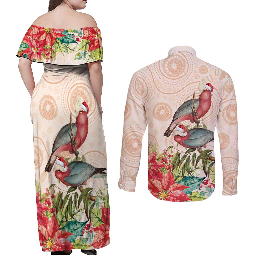 Merry Christmas Aussie Aboriginal Couples Matching Off Shoulder Maxi Dress and Long Sleeve Button Shirt Rosebreasted Cockatoo Pastel - Aussie Hoodie