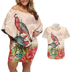 Merry Christmas Aussie Aboriginal Couples Matching Off Shoulder Short Dress and Hawaiian Shirt Rosebreasted Cockatoo Pastel - Aussie Hoodie