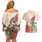 Merry Christmas Aussie Aboriginal Couples Matching Off Shoulder Short Dress and Hawaiian Shirt Rosebreasted Cockatoo Pastel - Aussie Hoodie