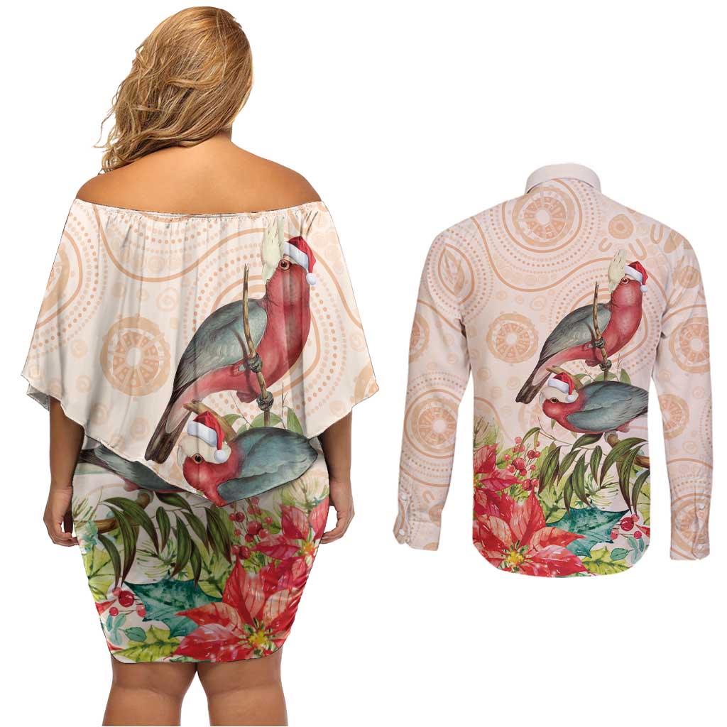 Merry Christmas Aussie Aboriginal Couples Matching Off Shoulder Short Dress and Long Sleeve Button Shirt Rosebreasted Cockatoo Pastel - Aussie Hoodie