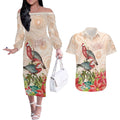 Merry Christmas Aussie Aboriginal Couples Matching Off The Shoulder Long Sleeve Dress and Hawaiian Shirt Rosebreasted Cockatoo Pastel - Aussie Hoodie
