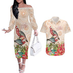 Merry Christmas Aussie Aboriginal Couples Matching Off The Shoulder Long Sleeve Dress and Hawaiian Shirt Rosebreasted Cockatoo Pastel - Aussie Hoodie