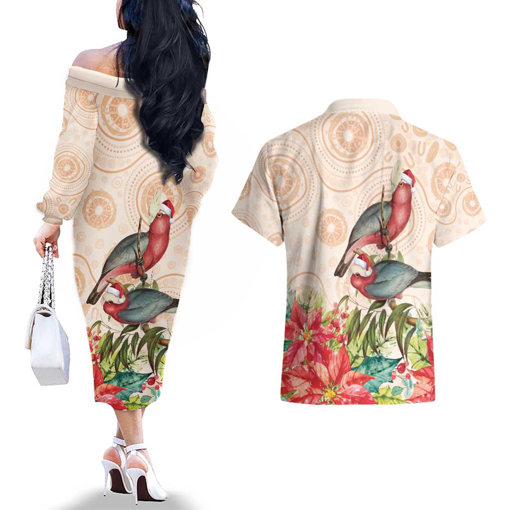 Merry Christmas Aussie Aboriginal Couples Matching Off The Shoulder Long Sleeve Dress and Hawaiian Shirt Rosebreasted Cockatoo Pastel - Aussie Hoodie