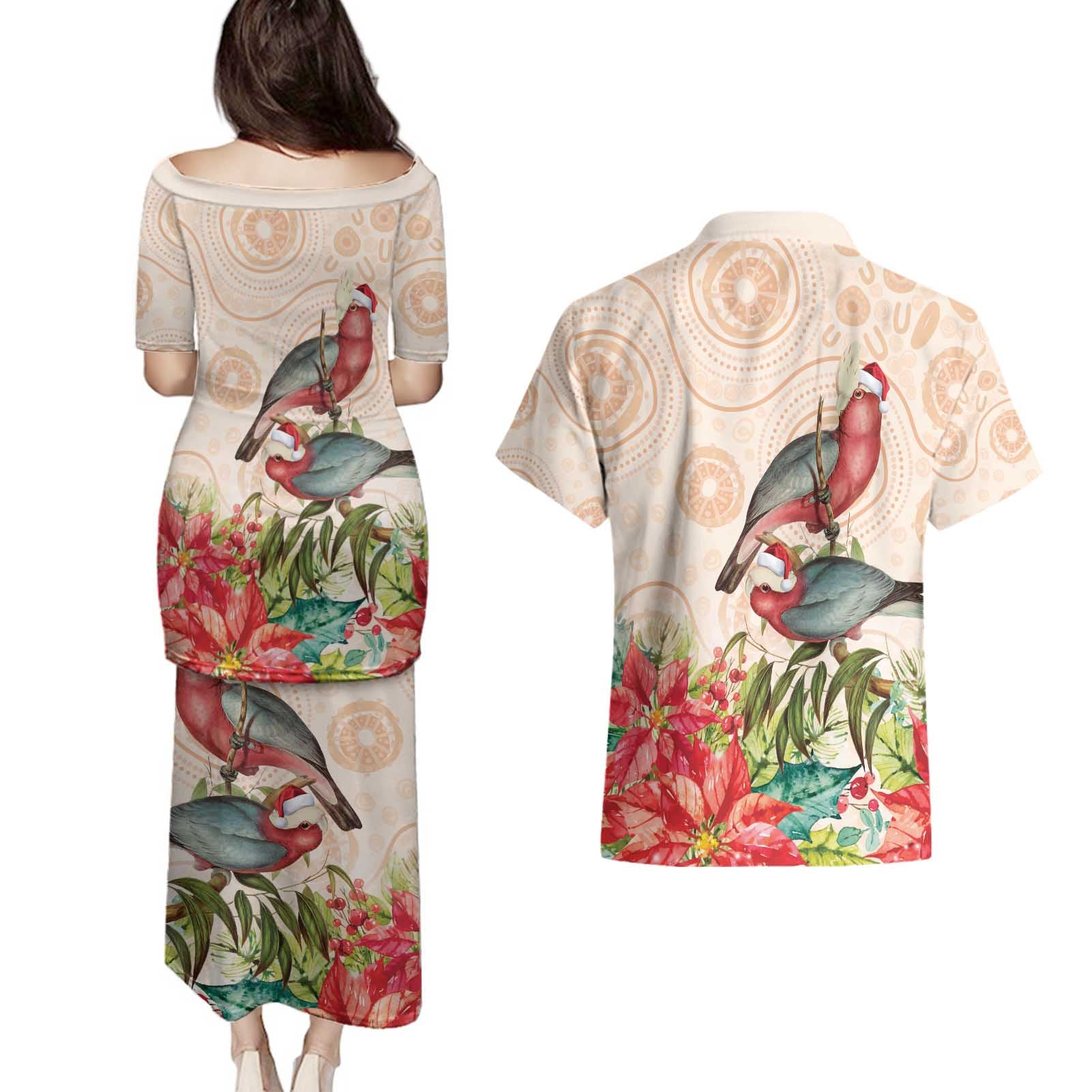 Merry Christmas Aussie Aboriginal Couples Matching Puletasi and Hawaiian Shirt Rosebreasted Cockatoo Pastel - Aussie Hoodie