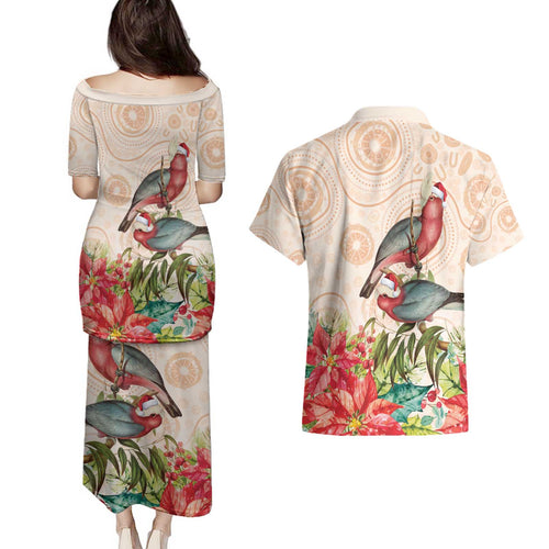 Merry Christmas Aussie Aboriginal Couples Matching Puletasi and Hawaiian Shirt Rosebreasted Cockatoo Pastel - Aussie Hoodie