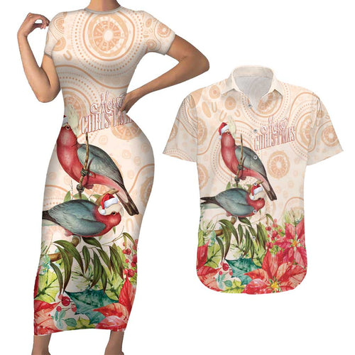 Merry Christmas Aussie Aboriginal Couples Matching Short Sleeve Bodycon Dress and Hawaiian Shirt Rosebreasted Cockatoo Pastel - Aussie Hoodie