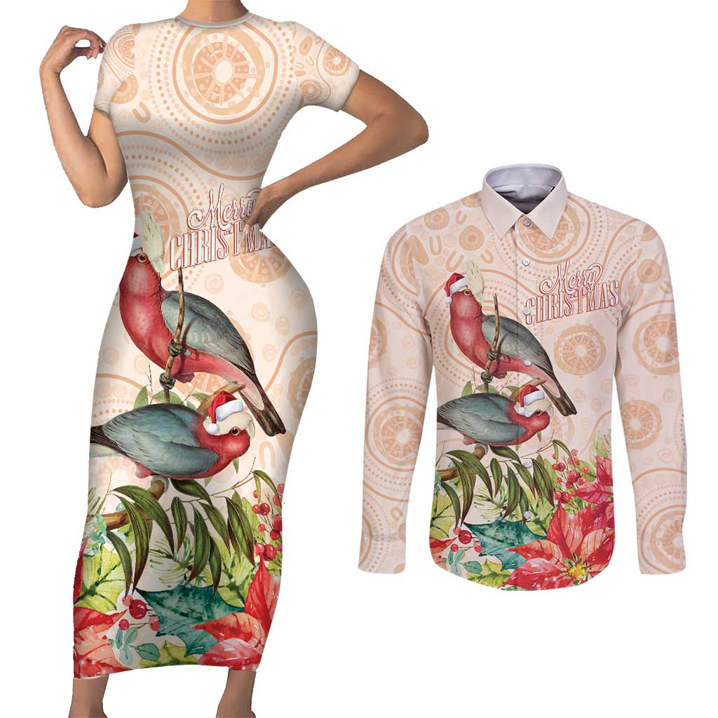 Merry Christmas Aussie Aboriginal Couples Matching Short Sleeve Bodycon Dress and Long Sleeve Button Shirt Rosebreasted Cockatoo Pastel - Aussie Hoodie