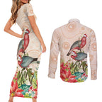 Merry Christmas Aussie Aboriginal Couples Matching Short Sleeve Bodycon Dress and Long Sleeve Button Shirt Rosebreasted Cockatoo Pastel - Aussie Hoodie