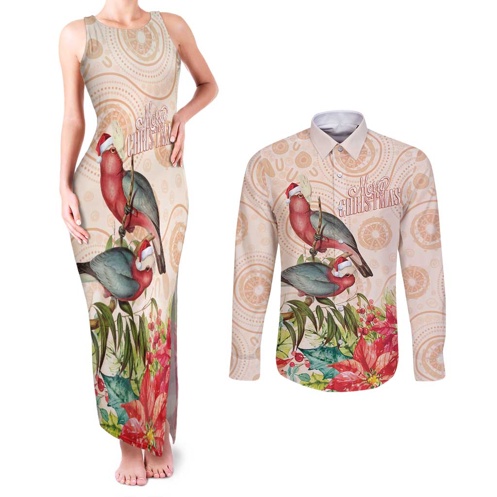 Merry Christmas Aussie Aboriginal Couples Matching Tank Maxi Dress and Long Sleeve Button Shirt Rosebreasted Cockatoo Pastel - Aussie Hoodie