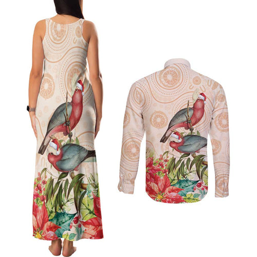 Merry Christmas Aussie Aboriginal Couples Matching Tank Maxi Dress and Long Sleeve Button Shirt Rosebreasted Cockatoo Pastel - Aussie Hoodie